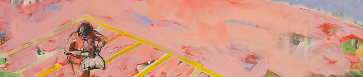 Frau mit Handtasche in Idaho | Acryl auf Holz | 70 x 15 cm | Irene Müller | 2013